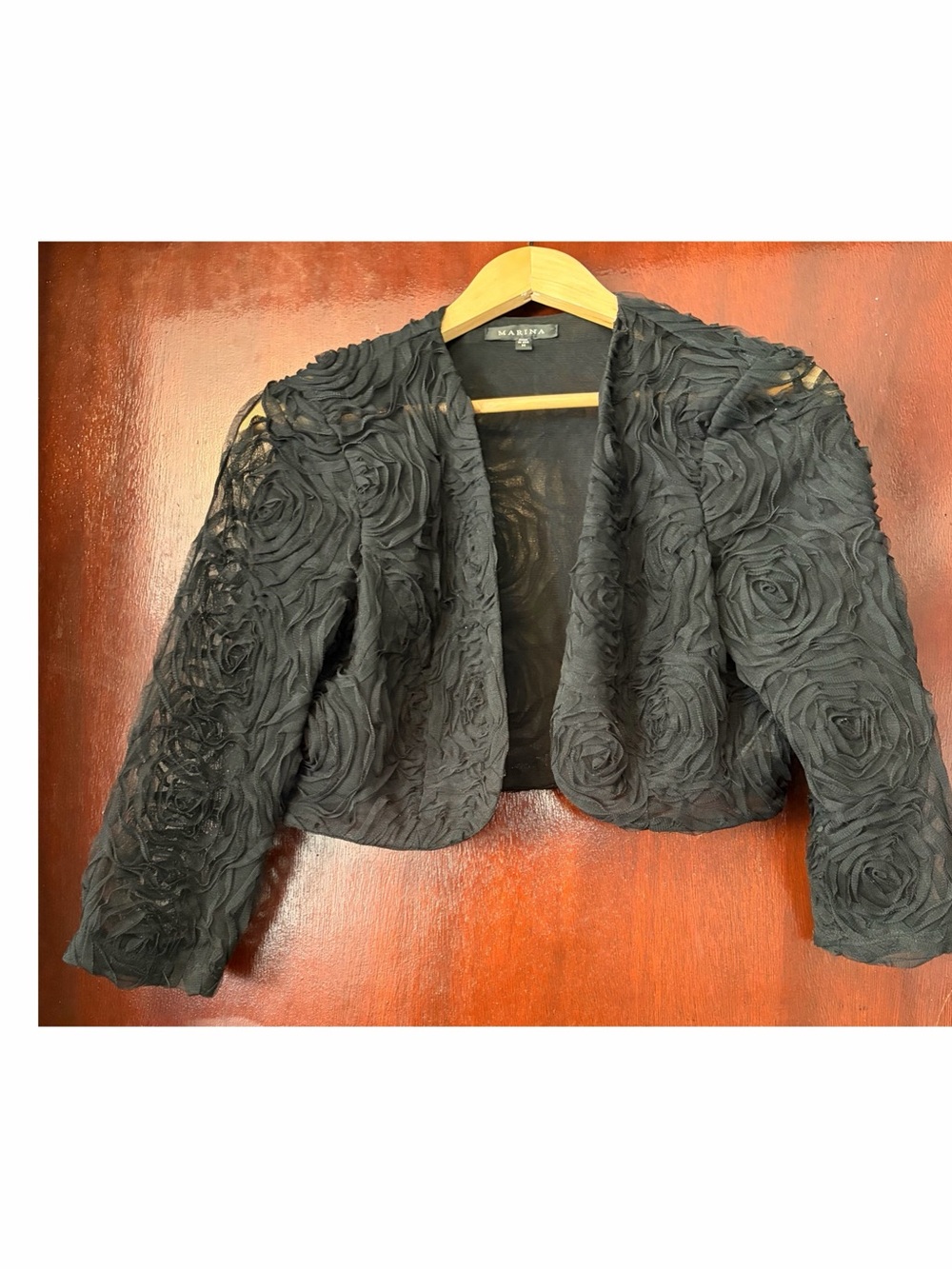 MARINA Black Rosette Textured Cropped Jacket